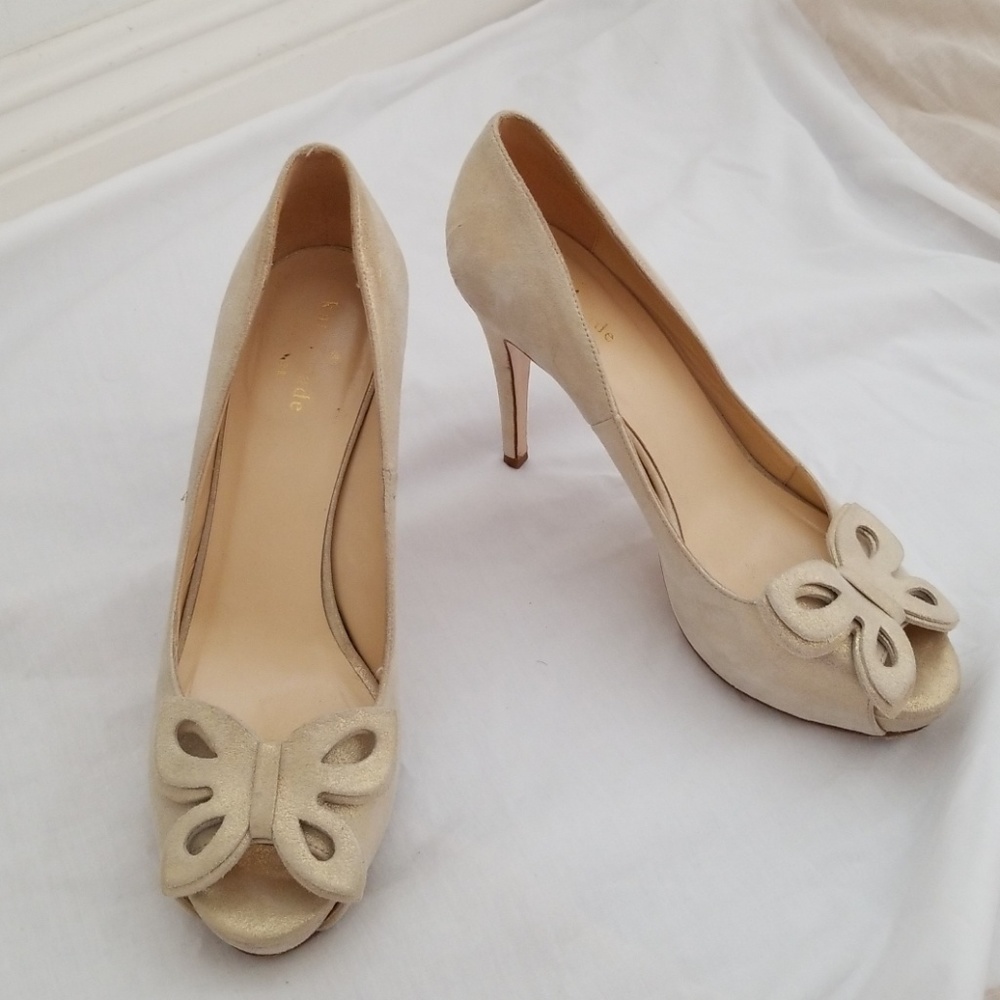 Leather gold metallic Kate Spade platform spikes